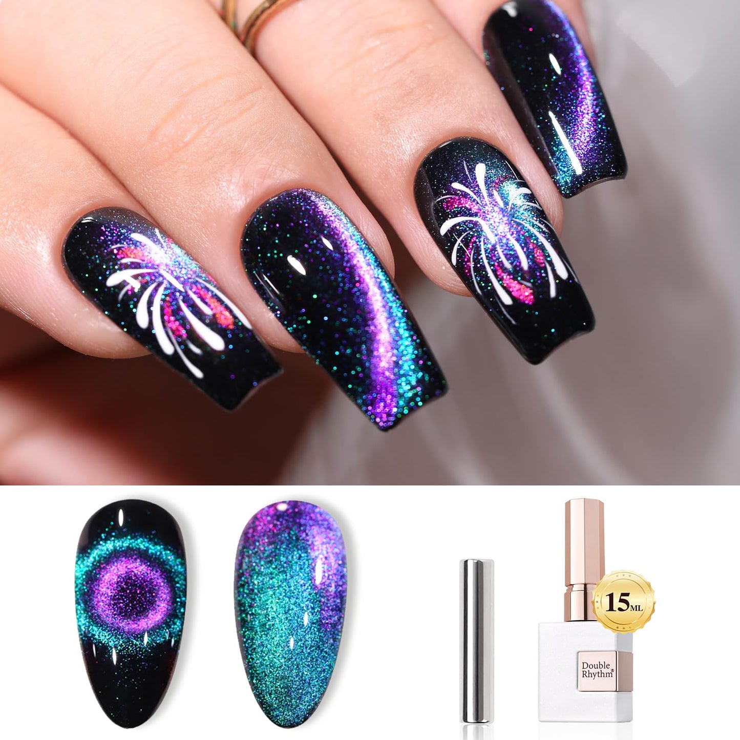 Double Rhythm Jelly Glass Cat Eye Gel Polish with Magnet 15ML Holographic Glitter Shimmer Translucent Sheer Color Magnetic Nail Polish Salon DIY at Home (Blue Purple-MC1049)-Velvo Beauty