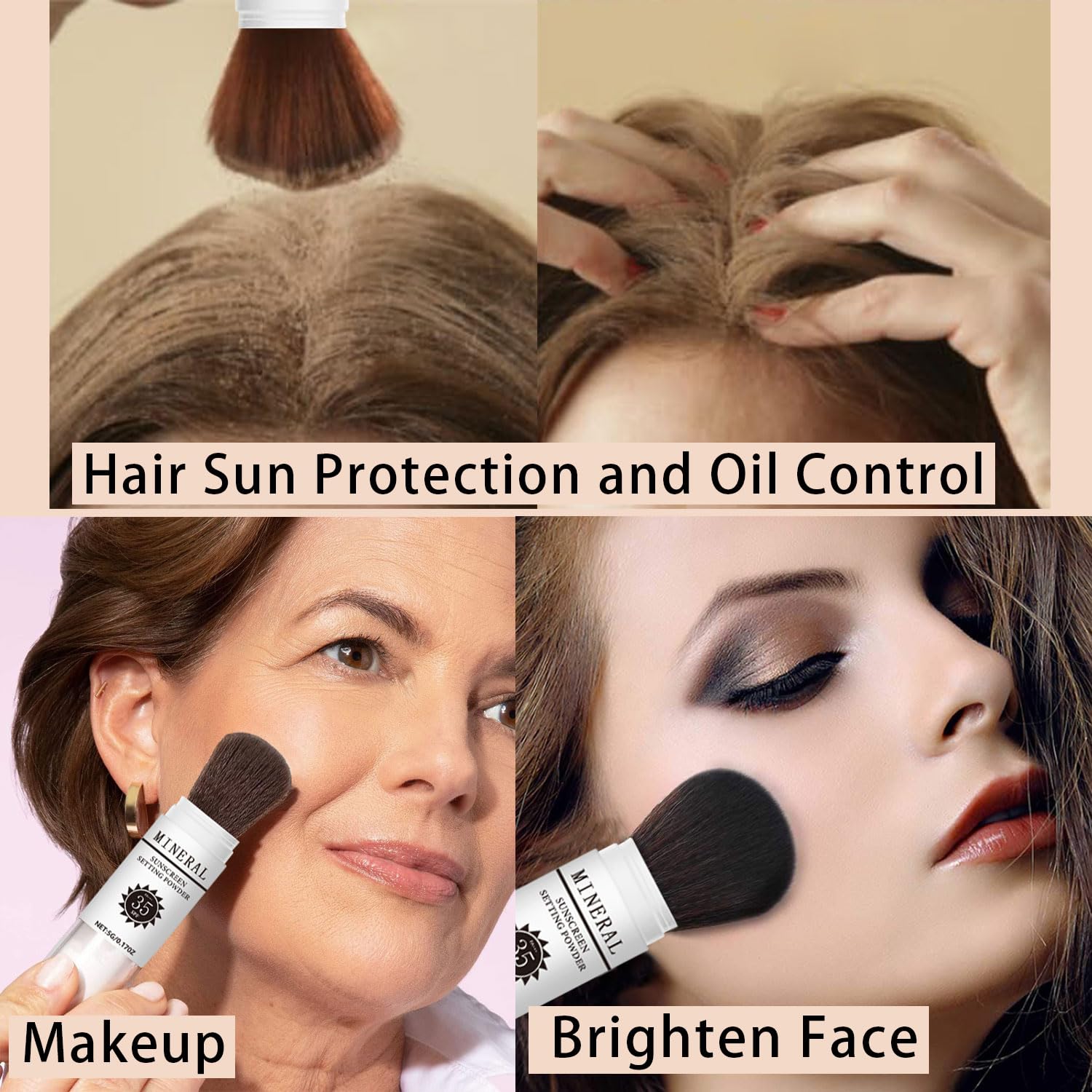 Sunscreen Setting Powder SPF 35, Mineral Brush Powder for Face & Scalp, Oil Control Natural Matte Finish Loose Powder Translucent Lasting Lightweight Breathable for All Skin (#02 Fair)-Velvo Beauty