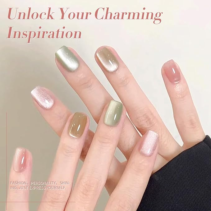 Born Pretty Magnetic Gel Nail Polish Water Light Magnetic Eye Gel Jelly Glass Crystal Glitter Shimmer Auroras Magnetic Gel Nail Art Manicure Kit 6PCS-Velvo Beauty