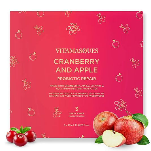 Vitamasques Cranberry and Apple Probiotic Repair Boxset - 3 Vegan Face Masks with Adaptogenic Ingredients to Improve Skin Health-Velvo Beauty