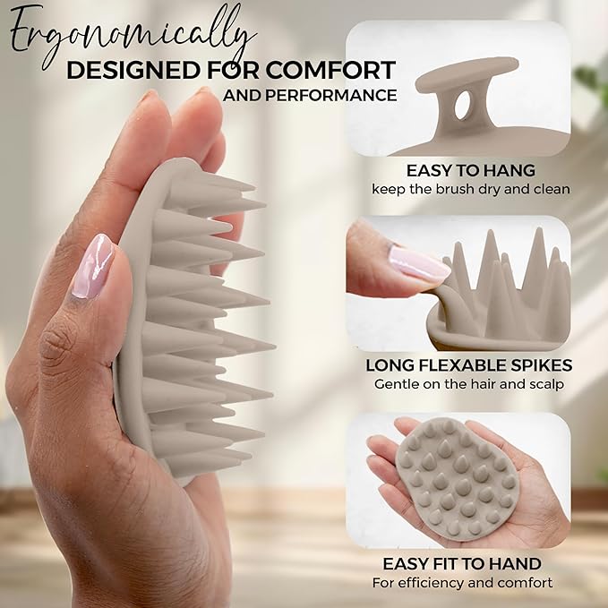 Fiora Naturals Scalp Massager Shampoo Brush - Silicon Scalp Scrubber & Exfoliator for Dandruff Removal and Hair Growth, Scalp Brush for Wet & Dry Hair, Shampoo Brush for Men, Women, Kids - BPA Free-Velvo Beauty