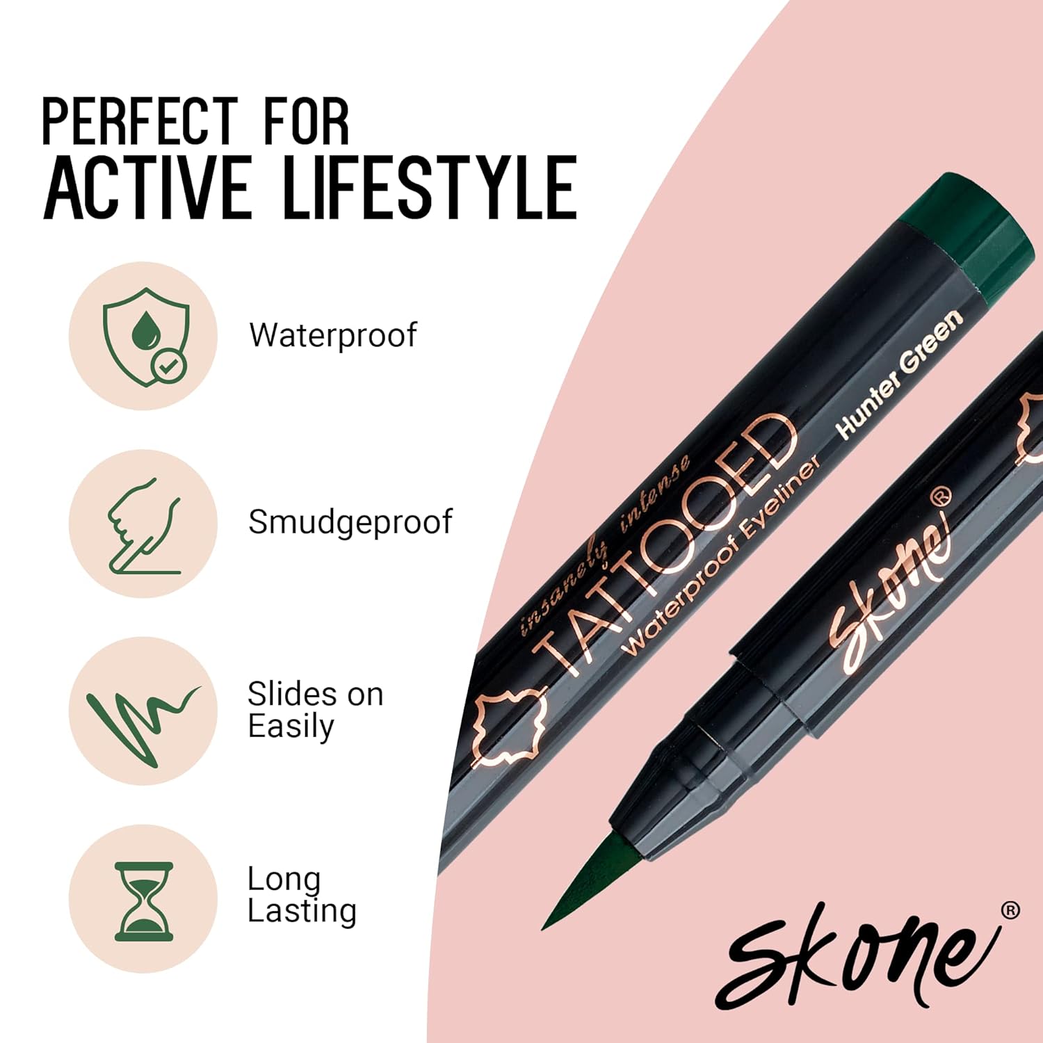 Skone Cosmetics Insanely Intense Tattooed Eyeliner Pen - Waterproof Liquid Eyeliner, Long Lasting, Sweat Proof, Smudge Proof Felt Tip Liquid Eyeliner - Pigmented Eye Liner Makeup, Hunter Green(0.07oz)-Velvo Beauty