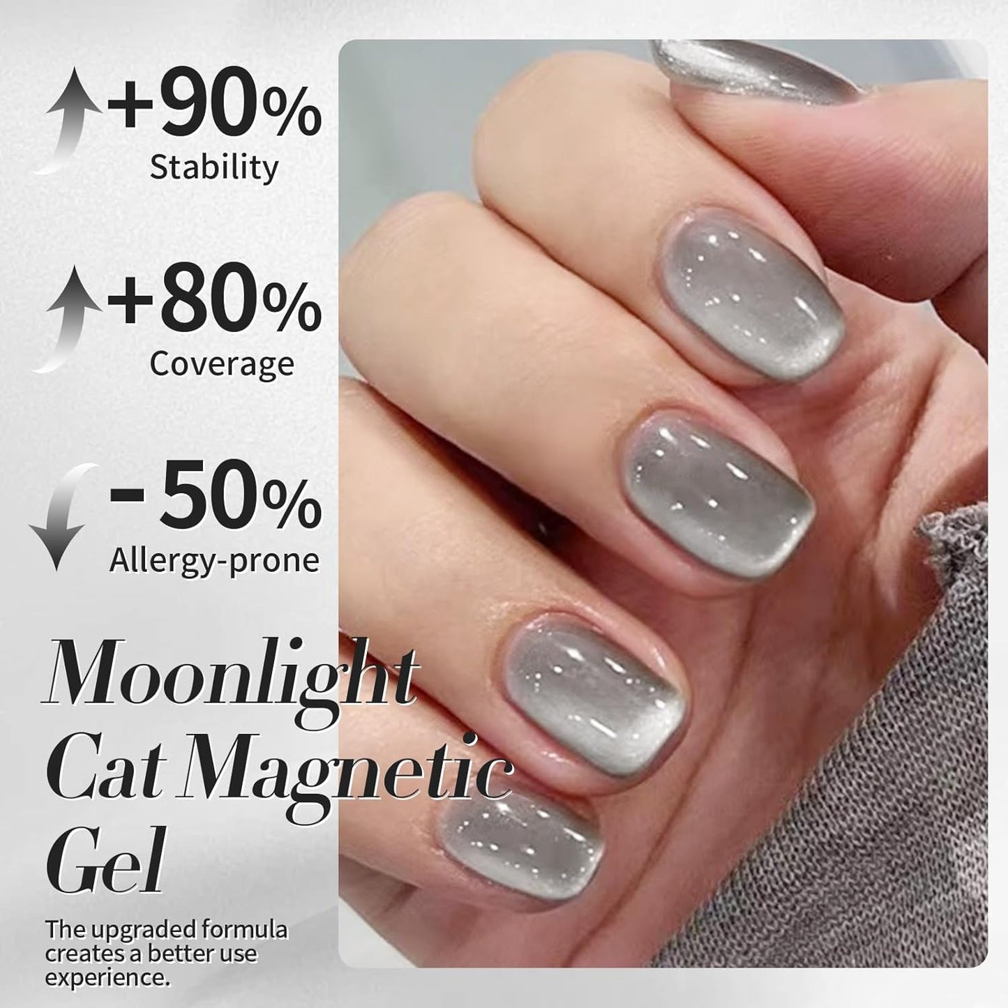 Born Pretty Cat Magnetic Eye Gel Nail Polish, Gray Moonlight Cat Magnetic Gel, Glass Shiny Effect Gray Soak Off Nail Art Salon Manicure Home Gift 15ml-Velvo Beauty