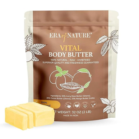 Era of Nature Organic Shea, Mango & Cocoa Body Butter – Raw, Unrefined, 100% Natural – Perfect Base for DIY Skincare, Body Butters, Lotions, Soaps & Lip Balms – Essential for Homemade Creations – 32oz-Velvo Beauty