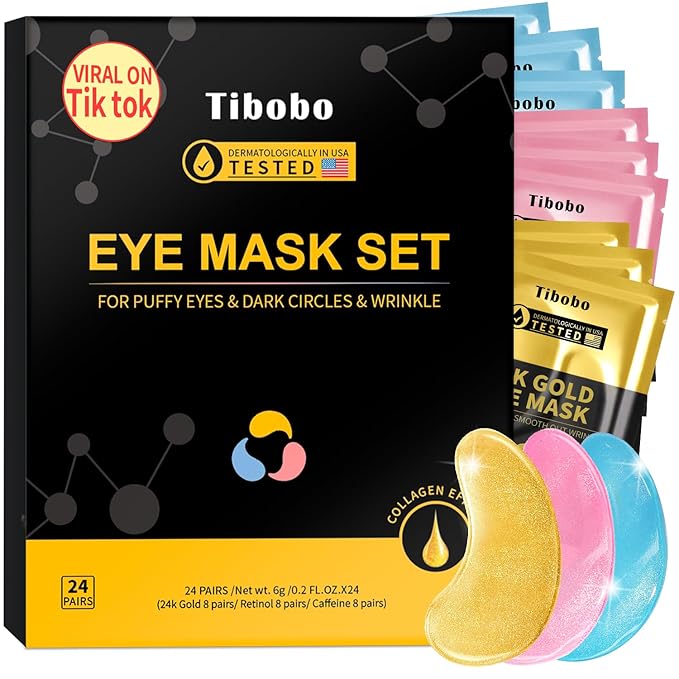 Under Eye Patches(24 Pairs), 24K Gold, Caffeine, Retinol Eye Masks for Puffy Eyes, Wrinkles, Dark Circles, Undereye Bags Treatment - Restoring & Awakening & Moisturizer Skin care Gift for Women-Velvo Beauty