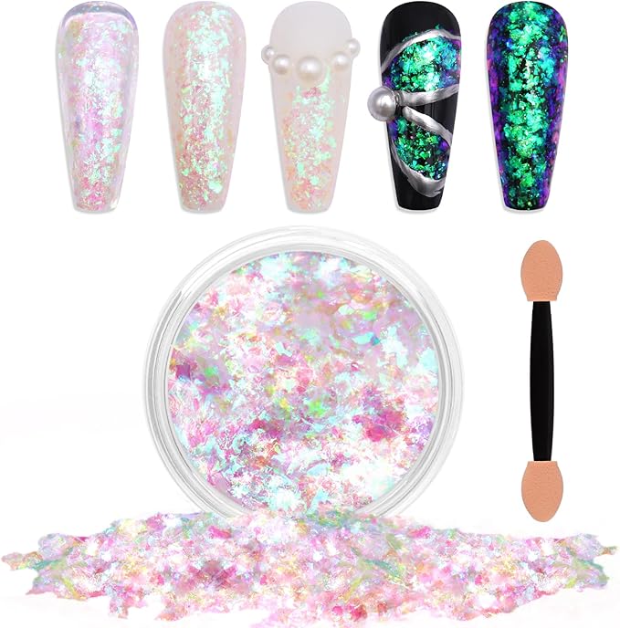 Laza Mermaid Fairytale Chameleon Flakes Nail Glitter Irregular Opal Nail Foil Flakes Chunky Confetti Color-Shift Sequins Iridescent Fairy Dust for Mermaid Nails Design, Nail Decorations for Nail Art-Velvo Beauty