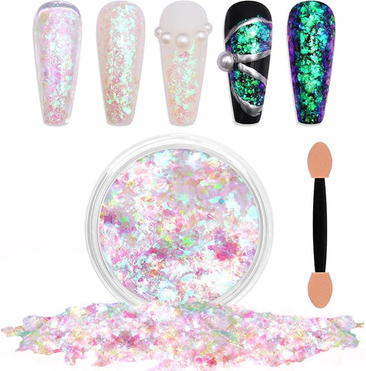 Laza Mermaid Fairytale Chameleon Flakes Nail Glitter Irregular Opal Nail Foil Flakes Chunky Confetti Color-Shift Sequins Iridescent Fairy Dust for Mermaid Nails Design, Nail Decorations for Nail Art-Velvo Beauty