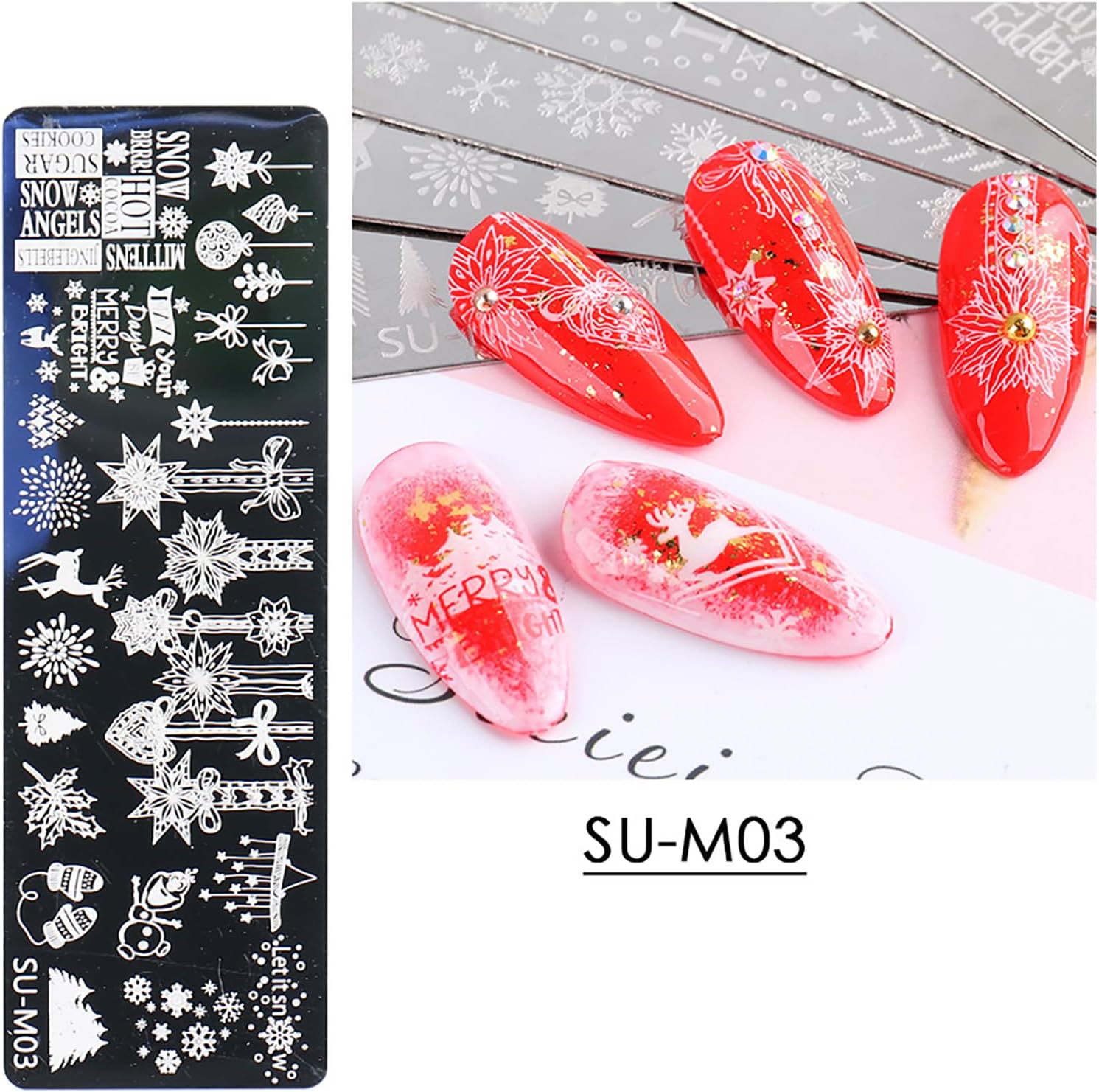 Christmas Nail Art Stamping Plate Kit,Snowflake Snowman Christmas Tree Elk Designs Nail Image Stamp Template Xmas DIY Stainless Steel Nail Image Polish Template Kit 6Pcs-Velvo Beauty