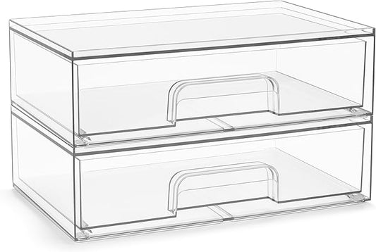 Sorbus Acrylic Storage Containers - 2 Pack, Stackable Storage Bins Set for Bathroom Organization - Clear Acrylic Drawer Organizers - Makeup Case Pull-Out Drawers (12.1’’ Wide)-Velvo Beauty