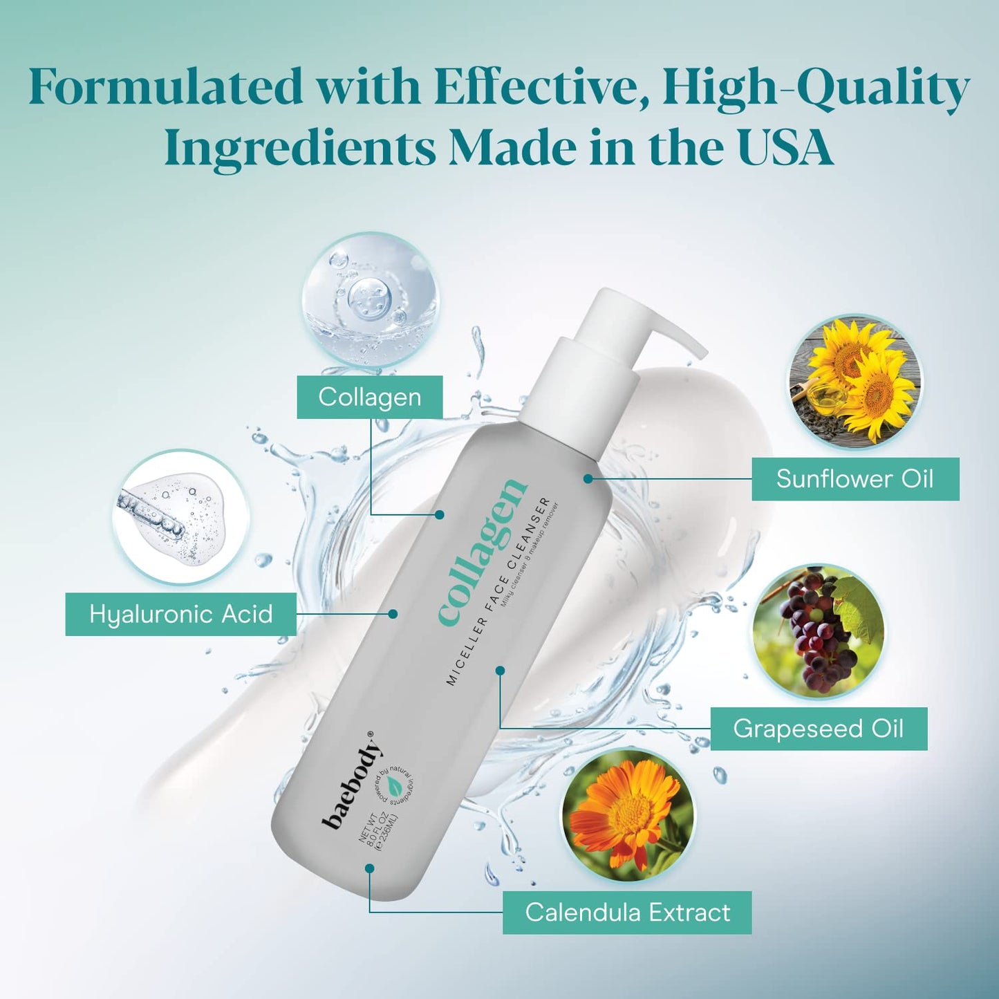 Baebody Cleansing Milk for Face - Vegan Facial Cleanser for Women and Men - Micellar Makeup Remover - Milk Cleanser Face Wash (8 fl oz)-Velvo Beauty