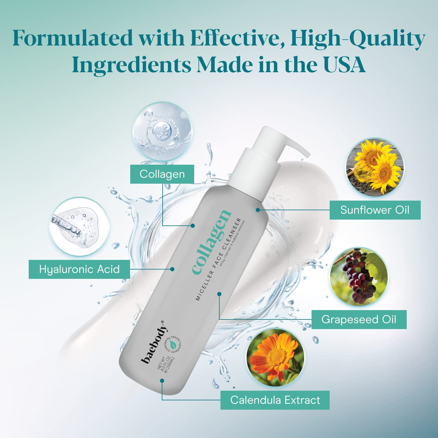 Baebody Cleansing Milk for Face - Vegan Facial Cleanser for Women and Men - Micellar Makeup Remover - Milk Cleanser Face Wash (8 fl oz)-Velvo Beauty