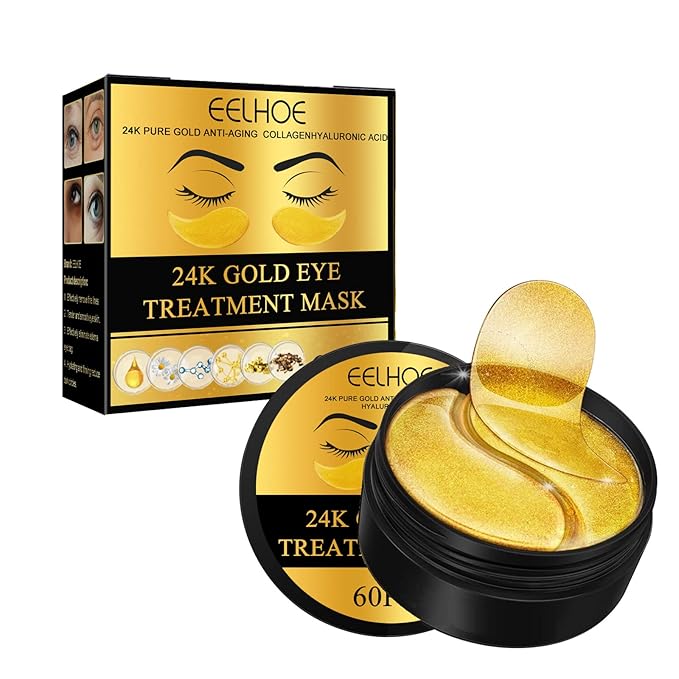 24k Gold Under Eye Patches, 60 Pcs Eye Gels, Anti-Aging Collagen Hyaluronic Acid Under Eye Mask, Under Eye Mask for Dark Circles and Puffiness, Eye Bags, Wrinkles-Velvo Beauty