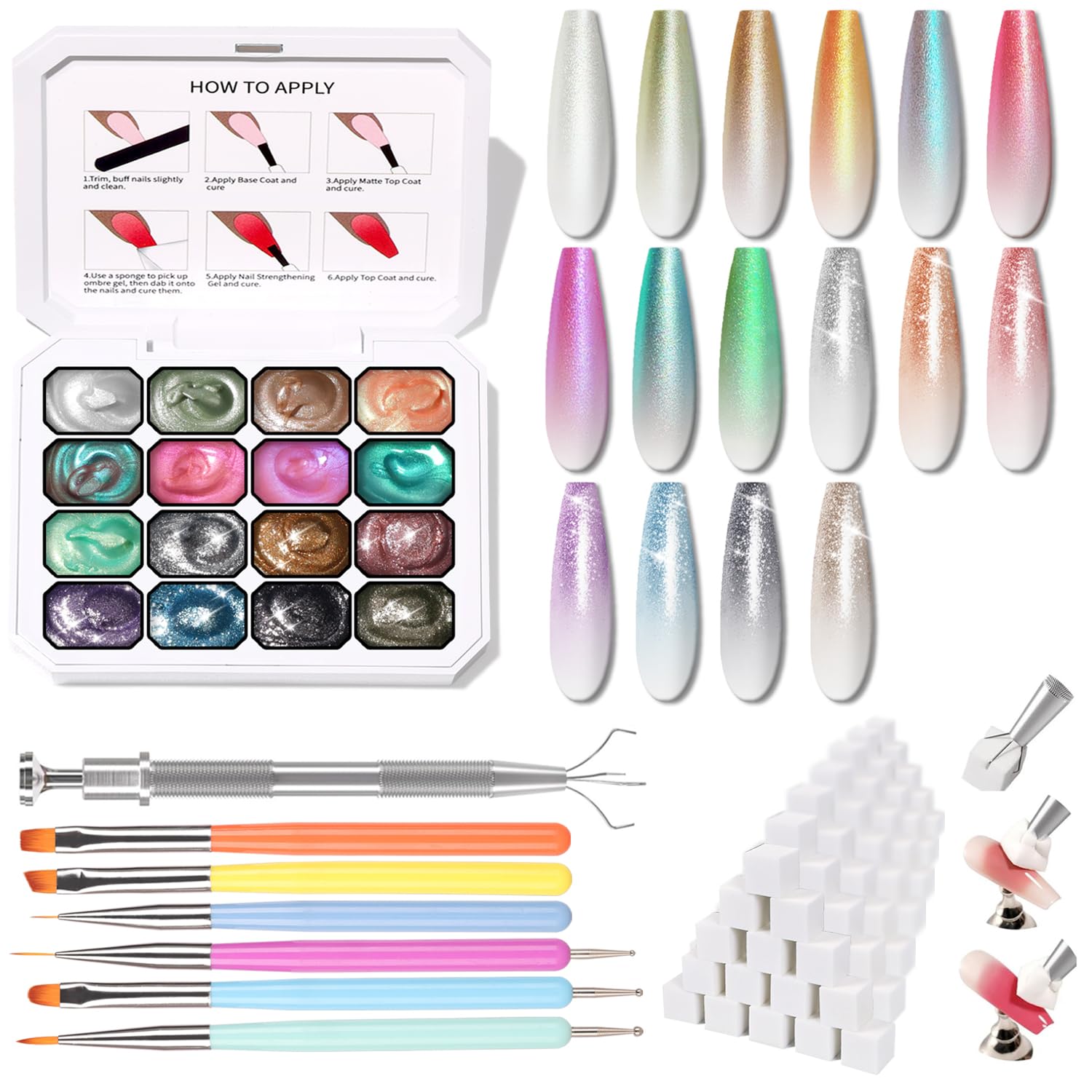 Sponge Pat Paint Nail Gel, Ombre Nails Gradient Gel Nail Blush Blooming Aura Nails Drawing Stripper Floral Painting DIY Nail Art, No Wipe, UV/LED Curing (16 Colors L)-Velvo Beauty