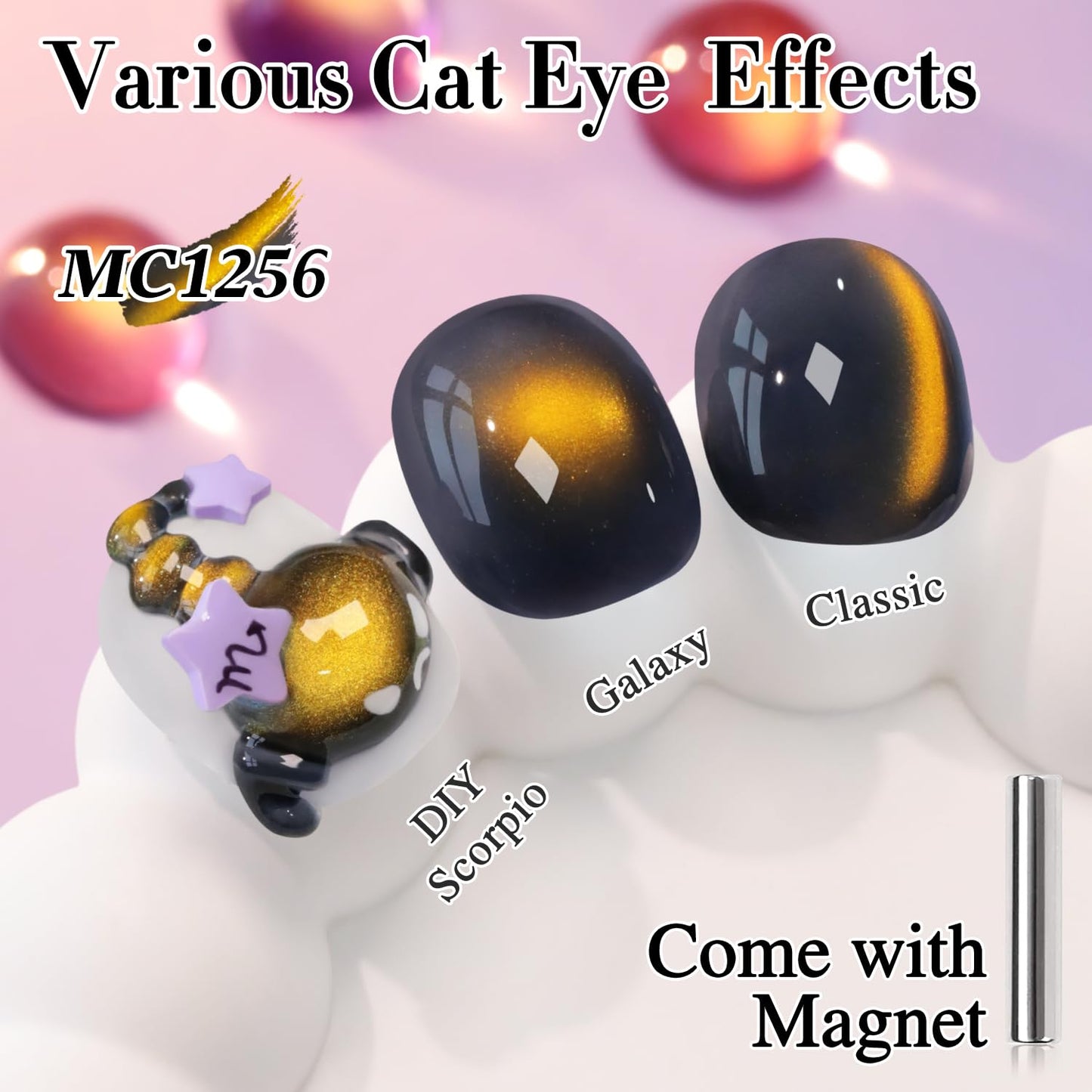 Double Rhythm Jelly Glass Cat Eye Gel Polish with Magnet 15ML Holographic Glitter Shimmer Translucent Sheer Color Magnetic Nail Polish Salon DIY at Home (Golden Black-MC1256)-Velvo Beauty