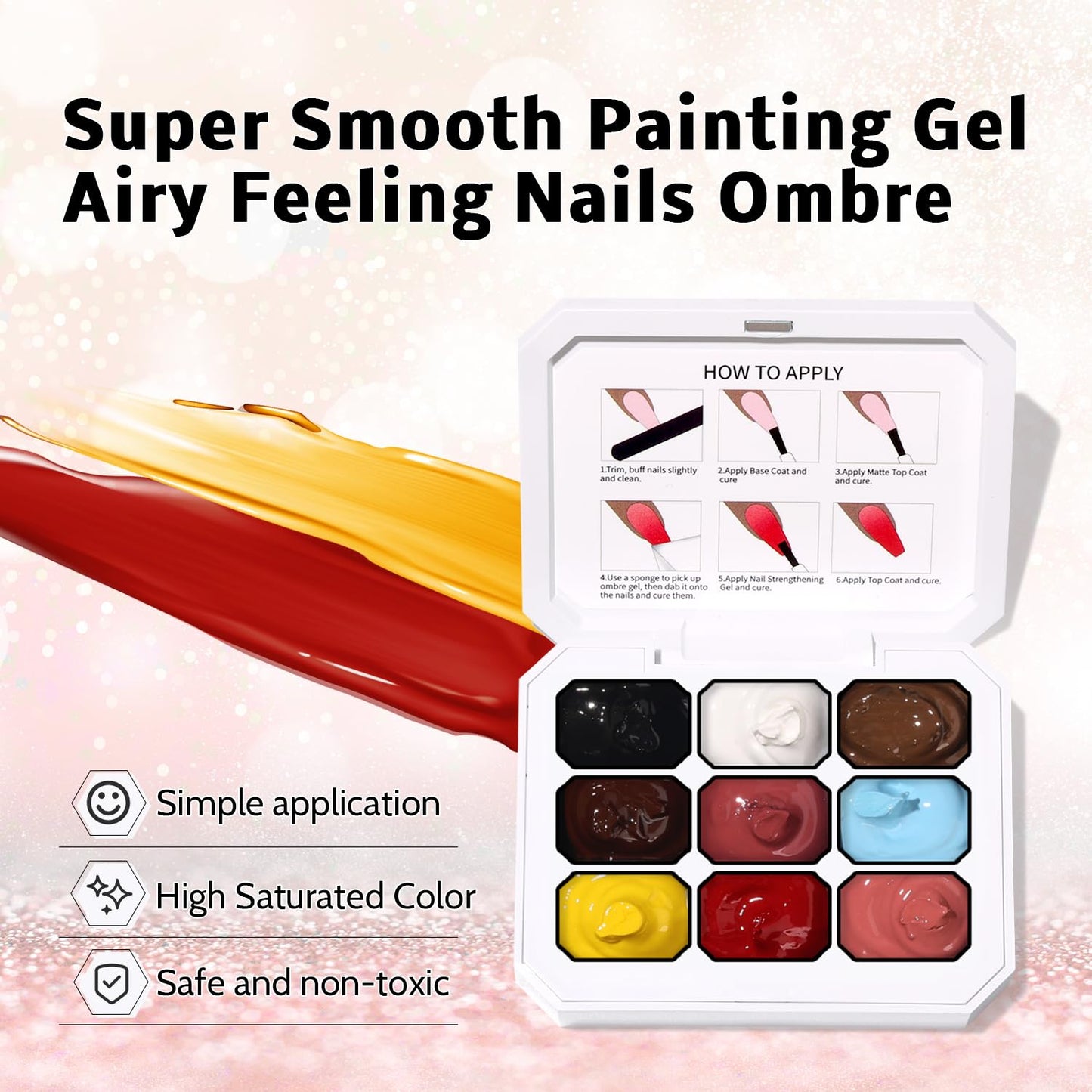 Sponge Pat Paint Nail Gel & Tools Kit, 9 Colors Ombre Nails Gradient Gel Nail Blush Blooming Aura Nails Drawing Stripper Floral Painting Nail Art, No Wipe, UV/LED Curing (9 Colors Set D)-Velvo Beauty