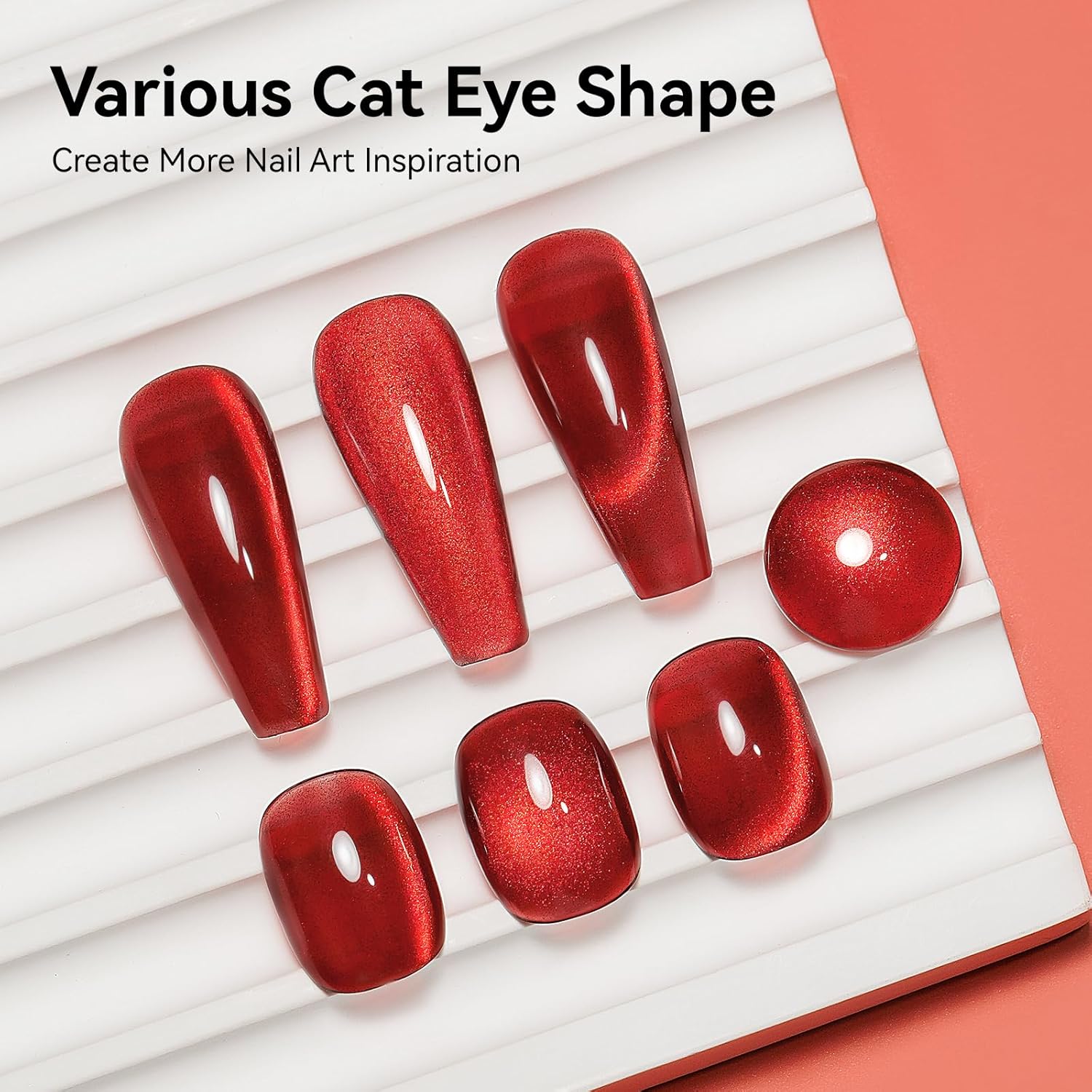 Cat Eye Magnetic Gel Nail Polish, Red Nail Polish Color Burgundy Red Moonlight UV Glitter Holographic With Magnet Manicure Salon DIY At Home-Velvo Beauty