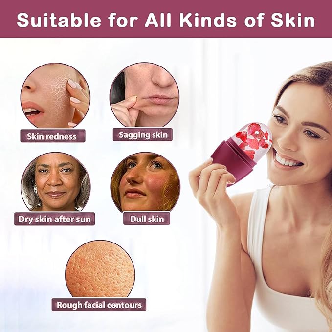 XHJRI Ice Face Roller Massager,Ice Cube Roller for Face, Eyes and Neck Naturally Conditioning and Skin Care,De-Puff Eye Bags,Reduce Migraine Pain,Reusable Massage Silicone Ice Mold (Upgrade Rose)-Velvo Beauty