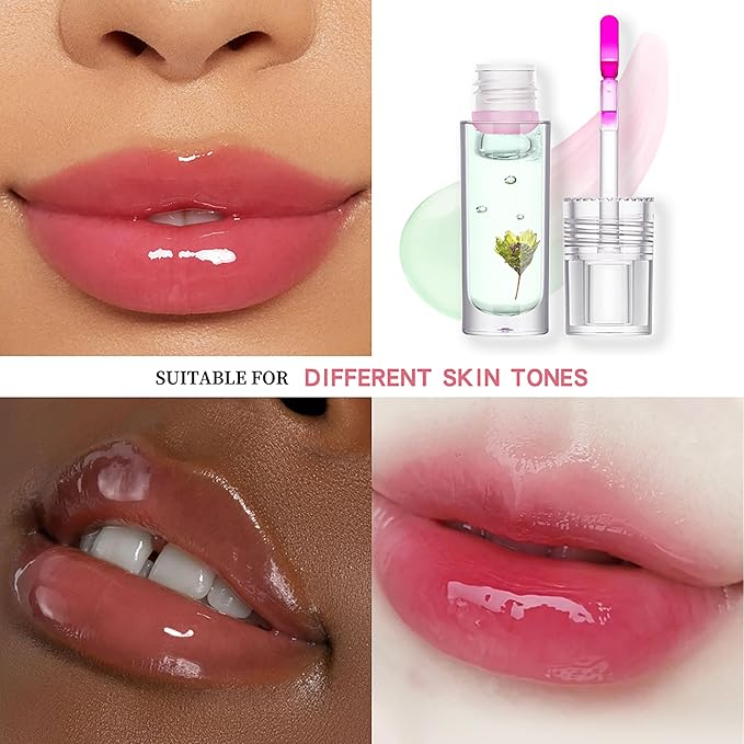 Flower Lip Oil, Hydrating Lip Glow Oil, Plumping Lip Oil, Non-Sticky Long Lasting Lip Oil Gloss, Transparent Lip Oil Tinted, Lip Plumper Gloss, Moisturize your lips and Reduce lip lines (01)-Velvo Beauty