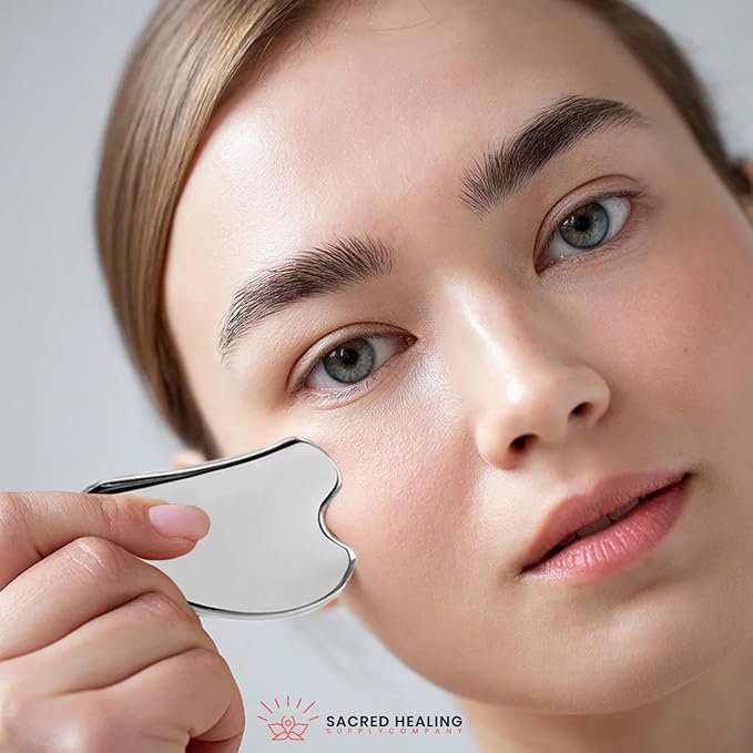 Sacred Healing Premium Stainless Steel Gua Sha Facial Tool – Enhance Beauty, Anti-Aging, Pain Relief, Lymphatic Drainage – Ideal for Home and Professional Use- Metal Gua Sha-Velvo Beauty