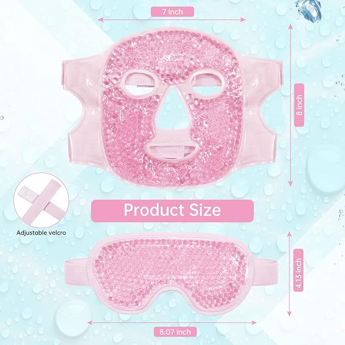 Ice Face Mask Reusable and Cold Gel Eye Mask for Puffiness/Dark Circles/Eye Bags/Dry Eyes/Headaches/Migraines/Stress Relief,Ice Pack for Eyes & Face (Pink)-Velvo Beauty