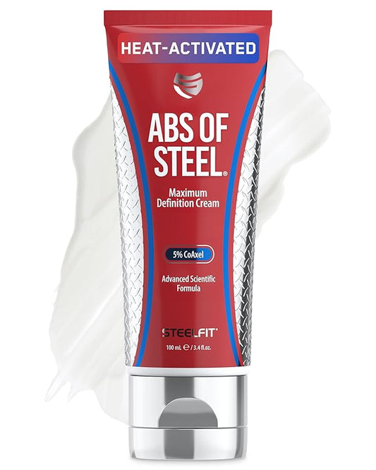 SteelFit Abs of Steel Maximum Definition Cream - Skin Tightening, Toning & Firming Lotion for Sculpting Abs - L-Carnitine Pre & Post Workout Supplement for Men & Women - Non-Greasy Formula, 3.4 Ounces-Velvo Beauty
