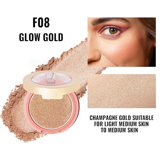 Oulac Shimmery Blush Makeup| 2 in 1 Powdery Cream Blush & Highlighter| Golden Hour Makeup Bronzer Illuminating | Rich Colors &Blendable | Vegan & Cruelty-Free| F08 Glow Gold 4.8g-Velvo Beauty