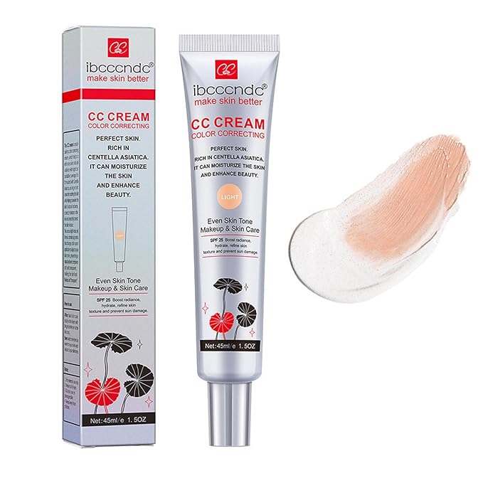 Color Correcting CC Cream With Centella Asiatica,Multi-Purpose Skin Tone Adjusting CC Cream Concealer Full Coverage,SPF 25 Sunscreen Moisturizing Pre-Makeup Primer Brightening for Mature Skin-Velvo Beauty
