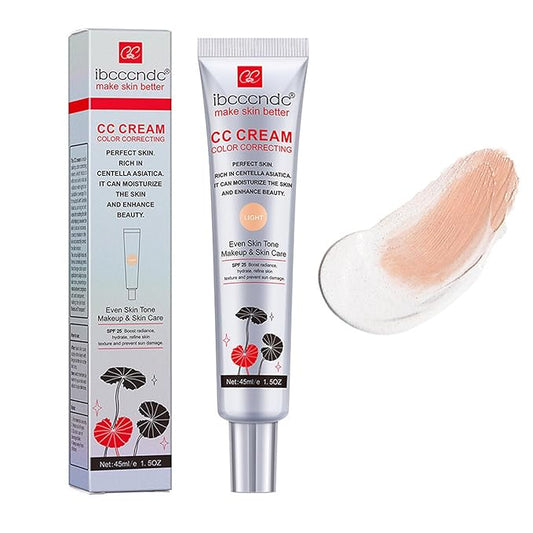 Color Correcting CC Cream With Centella Asiatica,Multi-Purpose Skin Tone Adjusting CC Cream Concealer Full Coverage,SPF 25 Sunscreen Moisturizing Pre-Makeup Primer Brightening for Mature Skin-Velvo Beauty