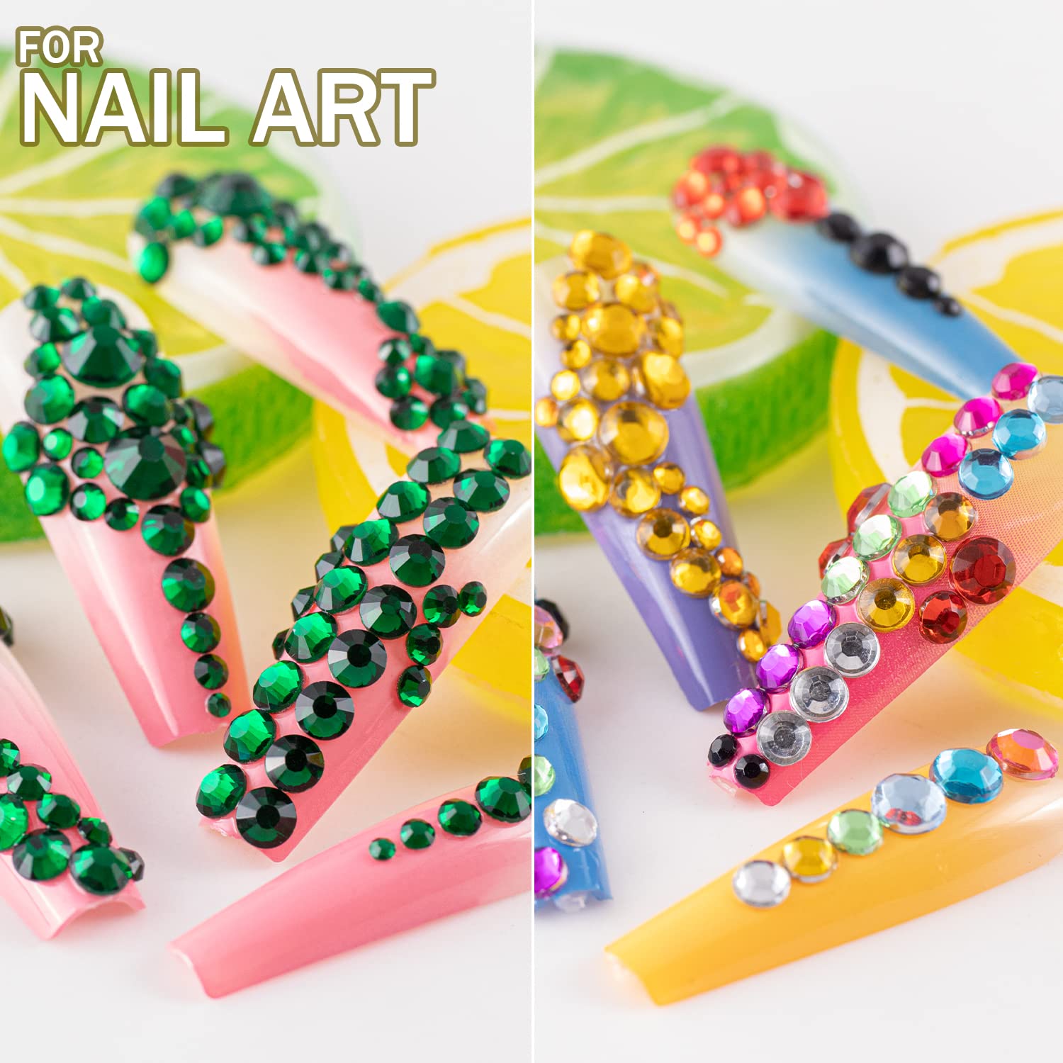 Two Packs of Flatback Rhinestones 4520 Pcs Colorful Nail Art Rhinestones Flatback Crystal Colorful+Dark Green Rhinestone with Picker Pencil and Tweezer for Nail Art and Decoration-Velvo Beauty