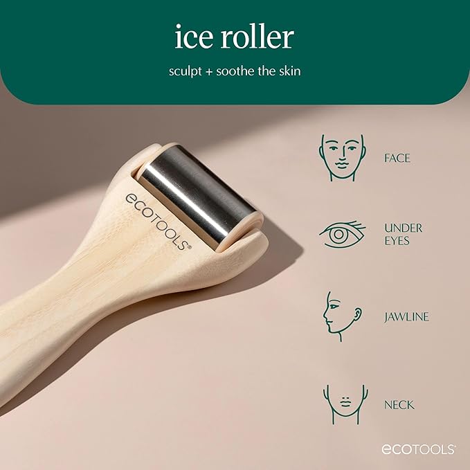 EcoTools Ice Roller, Lifts & Depuffs Skin, Stainless Steal Cooling Roller For Face & Neck, Provides Relaxation While Sculpting, Eco Friendly, Vegan, & Cruelty Free Skincare Tool, 1 Count-Velvo Beauty
