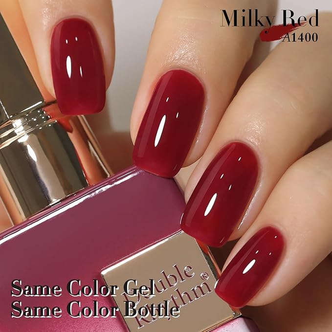 Double Rhythm Translucent Gel Polish Sheer Neutral Natural Light Milky Same Color Same Bottle 15ML Jelly Nail Polish Nail Art DIY at Home (Jelly Burgundy-A1400)-Velvo Beauty