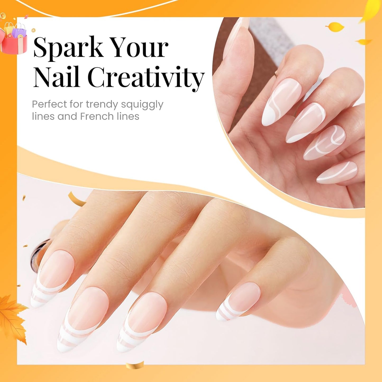 beetles Gel Polish Swirl Nail Art White Gel Liner Nail Polish 1 pcs 7ml Classic White Color Nails Art Paint for Thin French Tip Line Soak off Uv Lamp Manicure Salon-Velvo Beauty