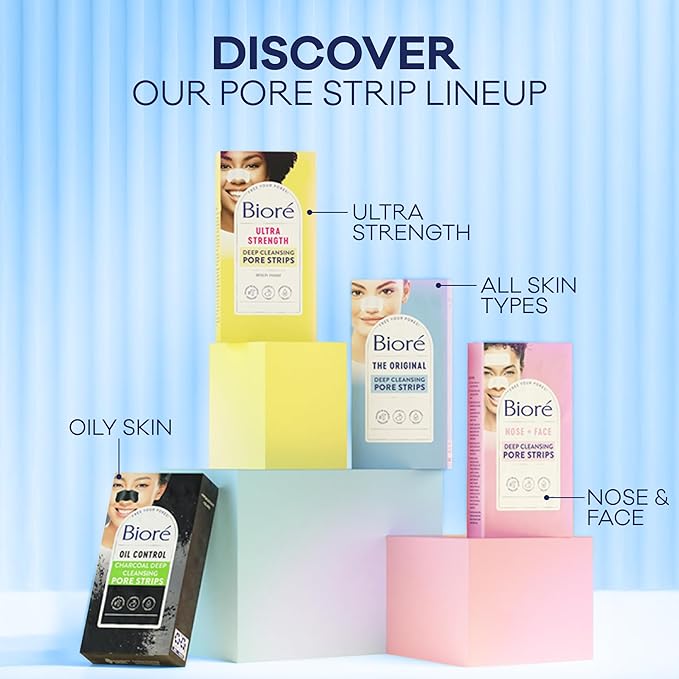 Bioré Original Blackhead Remover Strips, Deep Cleansing Nose Strips With Instant Pore Unclogging, Features C-Bond Technology, Oil-Free, Non-Comedogenic Use, 14 Count-Velvo Beauty