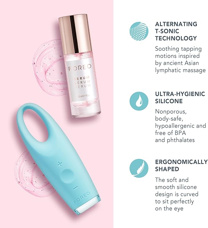 FOREO IRIS Eye Massager Dark Circle Remover & Eyebag Remover Eye Depuffer Anti Aging Increases Absorption of Eye Mask Essences| Waterproof 2-year Warranty Mint-Velvo Beauty
