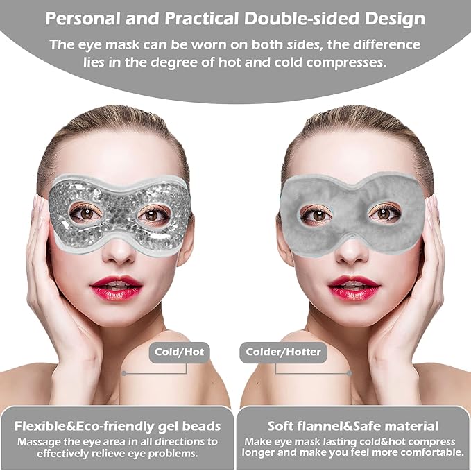 Permotary 2PCS Gel Eye Mask Reusable Hot Cold Compress Pack Eye Therapy,Therapeutic Gel Eye Spa Pad for Puffiness/Dark Circles/Eye Bags/Dry Eyes/Headaches/Migraines/Stress Relief-Gray&Black-Velvo Beauty
