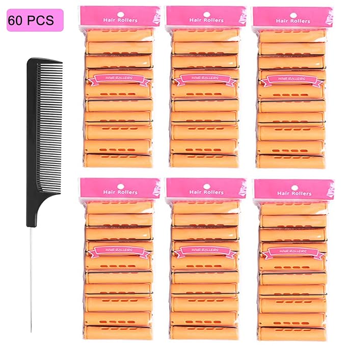 60pcs Perm Rods Set for Natural Hair Cold Wave Rods Hair Rollers for Women's Long Medium short Hair Curler Styling DIY Hairdressing Tools（Orange）-Velvo Beauty