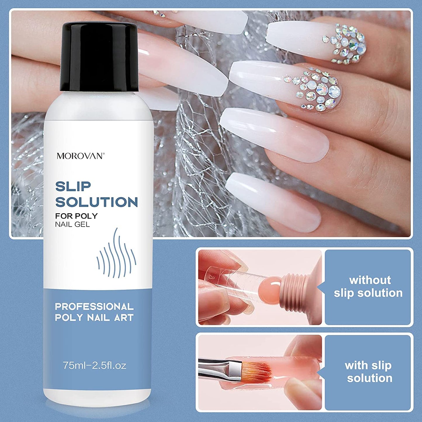 Morovan Nail Slip Solution Kit: 2.5 OZ Anti‑Stick Gel Liquid for PolyGel Nails with Dual‑Ended Brush & Nail Forms Ideal Easy Spread for Beginners-Velvo Beauty