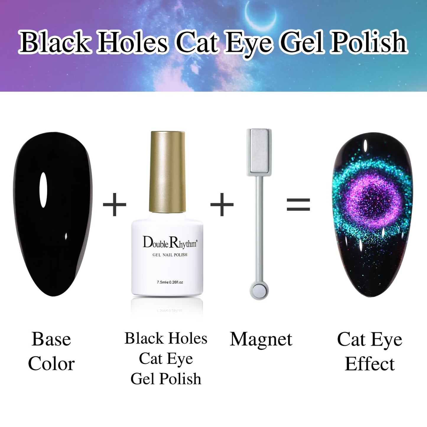 Double Rhythm 6 Colors Cat Eye Gel Polish Set Shimmer Glitter with Magnet Holographic Reflective Magnetic UV Nail Art Kit (6-Kit 27)-Velvo Beauty