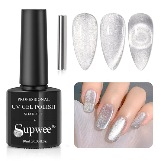 10ml Silver Universal Bright Glitter Cat Eye Gel Magnetic Nail Polish Gel Art Manicure DIY at Home Soak Off UV Gel with Magnet-Velvo Beauty