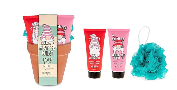MAD BEAUTY Gnome Matter What Body Trio, 3-in-1 Bath Kit: Body Wash, Body Lotion, & Exfoliating Loofah, Refreshing Cedarwood & Bergamot, Relax & Unwind, Great Self-Care Gift Set-Velvo Beauty