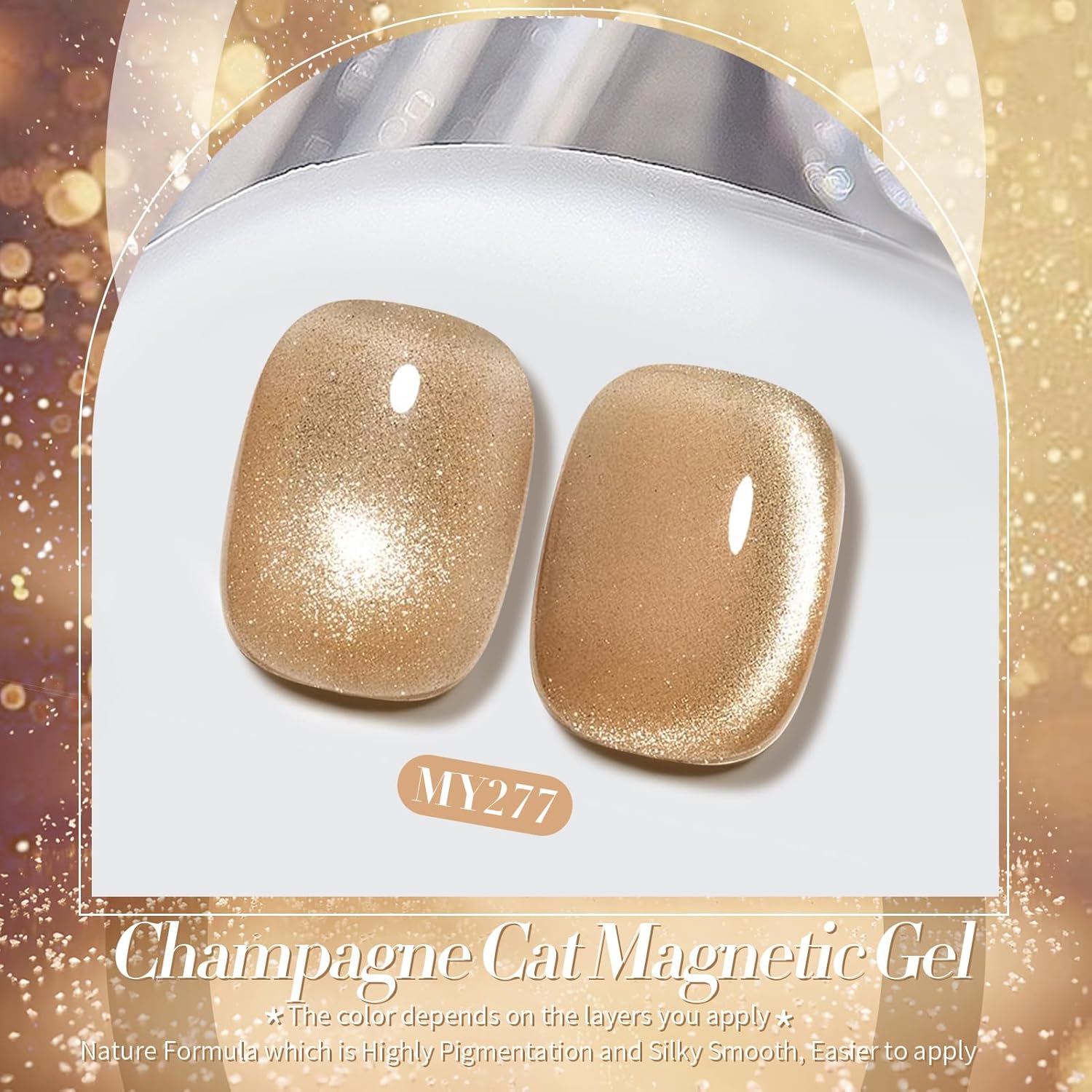BORN PRETTY Cat Magnetic Eye Gel Nail Polish, Champagne Glitter Cat Magnetic Gel Nail Polish Magnetic Nail Polish for Nail Art Manicure Salon DIY at Home 15ML-Velvo Beauty