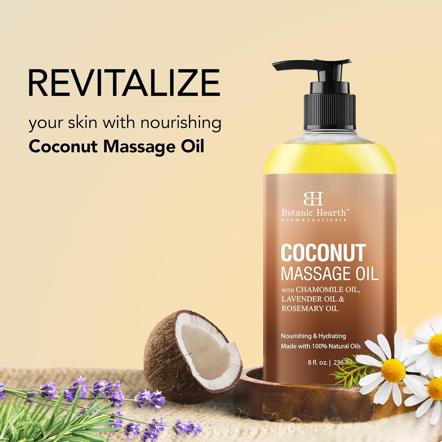 Botanic Hearth Coconut Massage Oil | Ultra|Glide Formula with Soothing Aroma |Made with Natural Oils | All Skin Types, Men & Women | 8 Fl Oz-Velvo Beauty