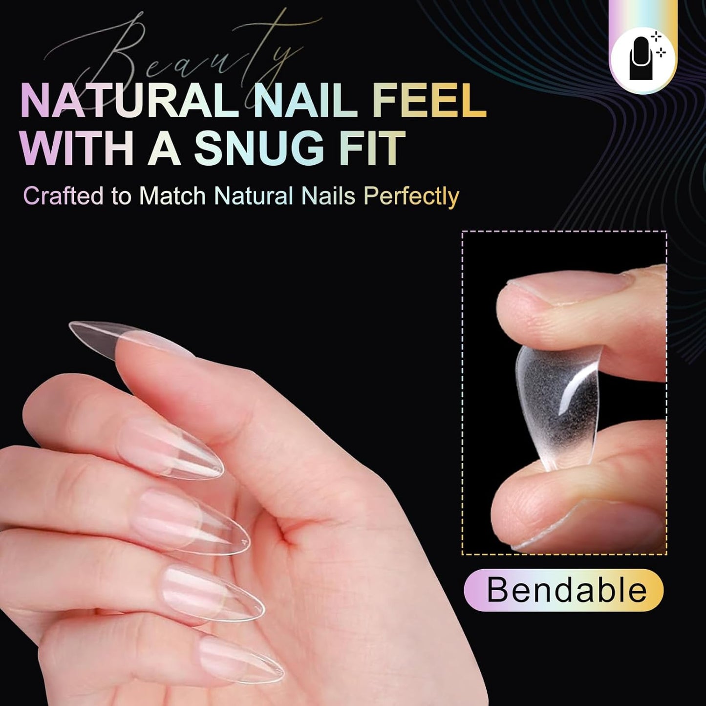 Almond Nail Tips Soft Gel Nail Tips 240Pcs Pre-Shaped Medium Pointed Almond Nails Half Matte Full Cover Acrylic Clear Press on Fake Nails Tips for Extension Nail Art DIY Manicure Salon 12 Sizes-Velvo Beauty