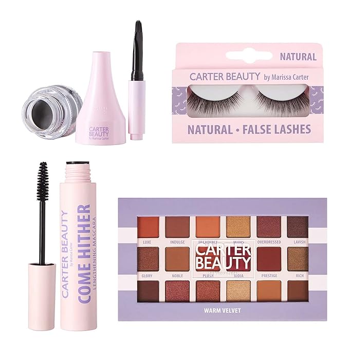 Carter Beauty The Eye Edit - Accentuates The Eyes - Transform Your Eye Makeup Look - Includes Mascara, Eyeshadow Palette, Gel Liner, Natural False Lashes - Vegan And Paraben Free - 5 Pc Gift Set-Velvo Beauty