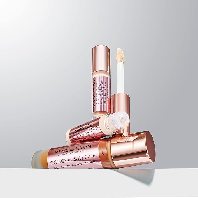 Revolution Beauty, Conceal & Define Foundation, Full Coverage, Long-Lasting Matte Finish, Vegan & Cruelty Free, F1 Fair Skin Tones, 0.8 Fl. Oz.-Velvo Beauty