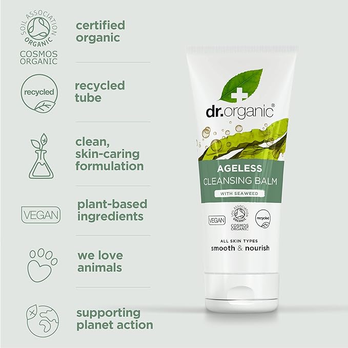 Dr. Organic Ageless Cleansing Balm with Seaweed | Moisturizing, Gentle, Removes Impurities, Certified Organic, Paraben & SLS-Free, Natural, Vegan, 100 ml / 3.4 fl oz-Velvo Beauty