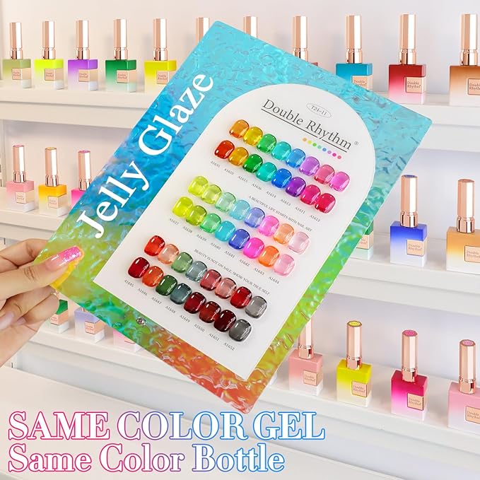 Double Rhythm 28Pcs 0.5Oz Gel Nail Polish Set Same Color Same Bottle Soak Off Gel Polish Kit Nail Art Manicure Salon DIY at Home for Women (Neon Jelly Sheer Collection-T24-11)-Velvo Beauty