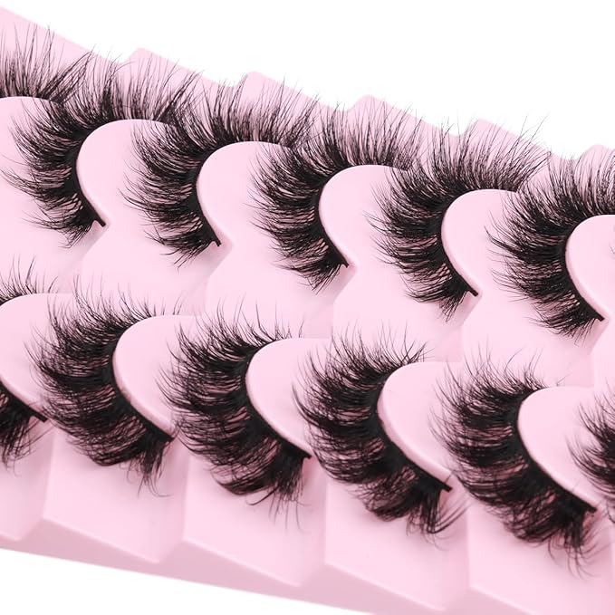 Mink Lashes False Eyelashes Wispy 3D Volume Cat Eye Faux Mink Eyelashes Natural Look 18mm Strip Eyelashes Pack 7 Pairs by Kiromiro-Velvo Beauty