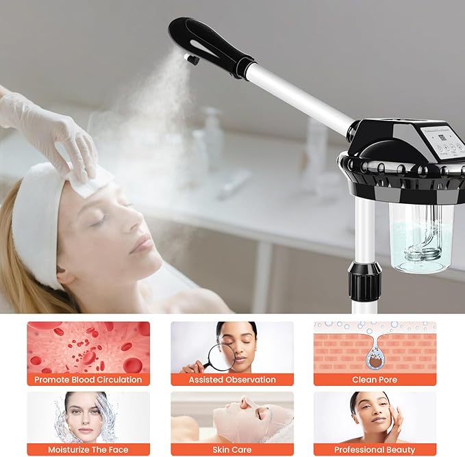 Professional Facial Steamer, Stand on Wheels Face Steamer, SPA Ozone Nano Steamer for Facials-Velvo Beauty
