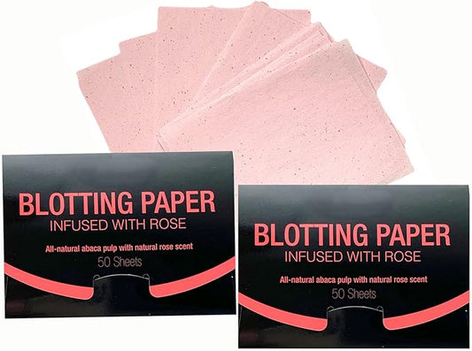 2 Pks ROSE INFUSED Natural Abaca Blotting Paper - 100 Oil Blotting Sheets - Makeup Friendly UNISEX All Skin Types Oily Skin Shine Blotter Photography Zoom Meetings Travel Gym School - MADE IN TAIWAN-Velvo Beauty